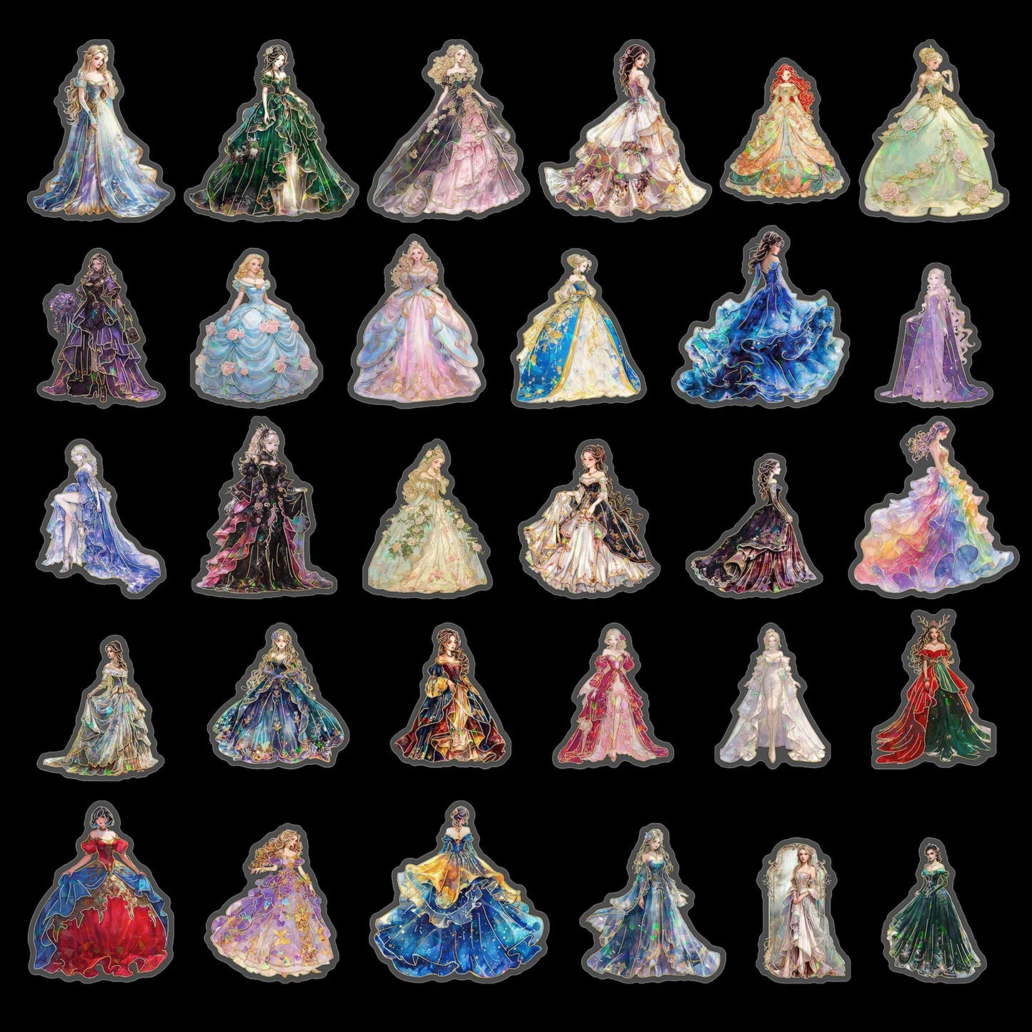 30 Pcs Evening Dress Dress Up PET Stickers Retro Girl Laser Laser Hot