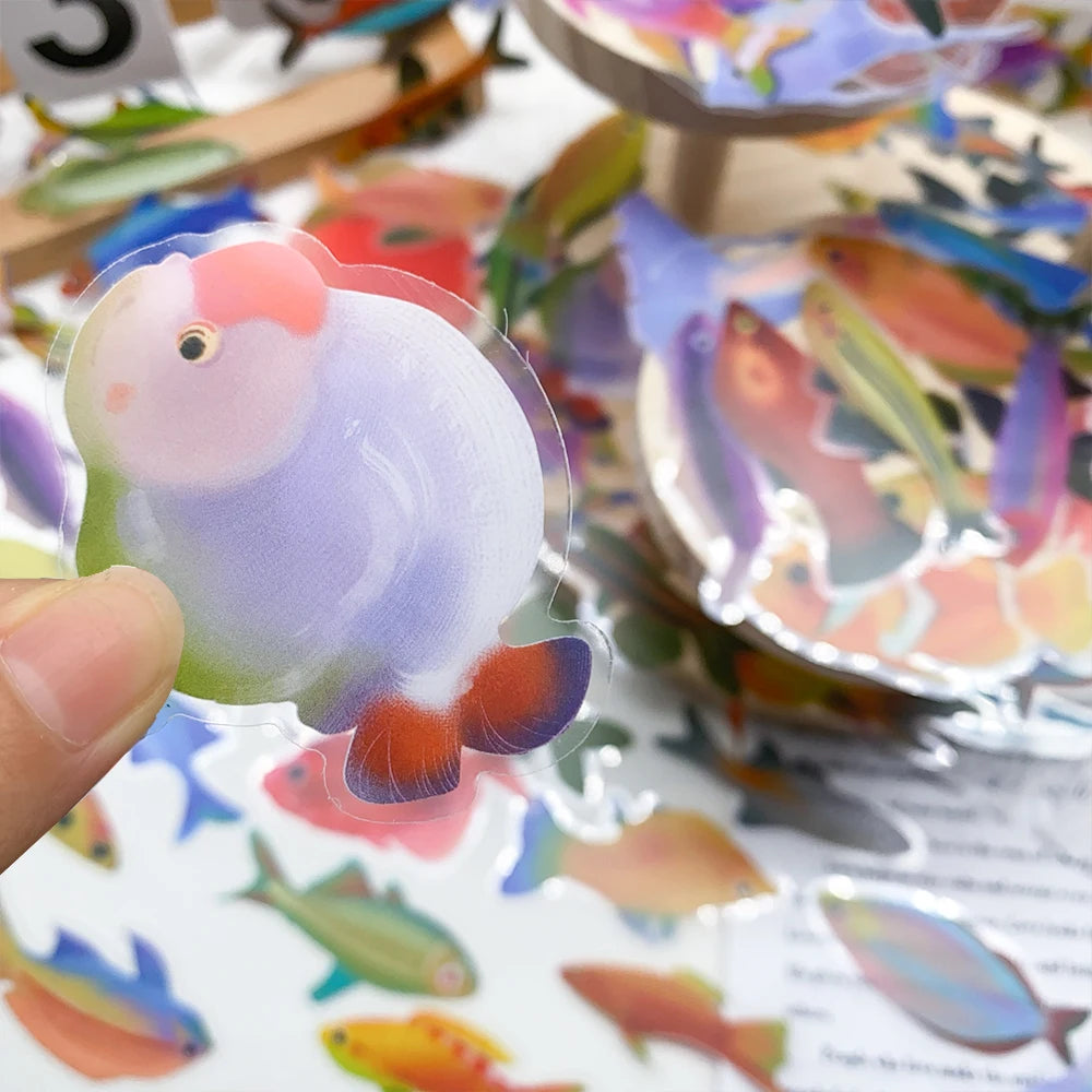 50pcs Cartoon Fish Transparent PET Stickers Decals For Phone Bottle