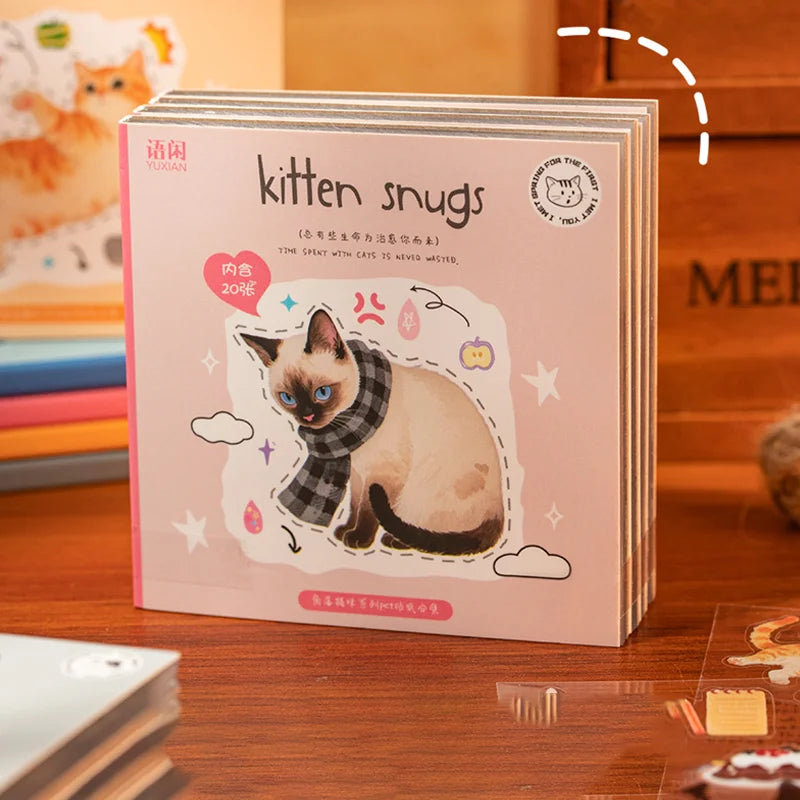 20pcs Corner Cats PET Square Sticker Book for Journal Scrapbooking