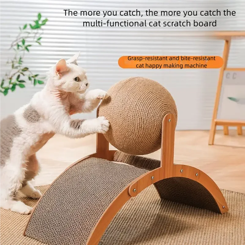 2 In 1 Wooden Cat Scratching Ball Sisal Scratch Board Durable Grinding