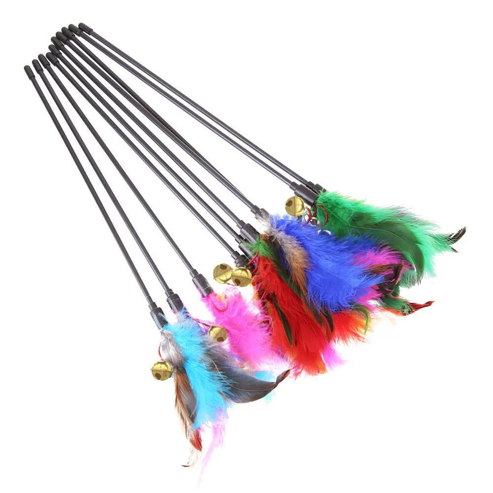 5pcs/set Cat Interactive Wand Colorful Feather Chicken Feather Cat