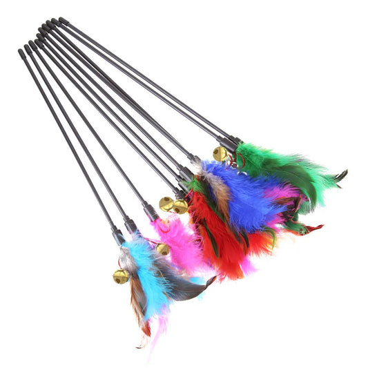 5pcs/set Cat Interactive Wand Colorful Feather Chicken Feather Cat