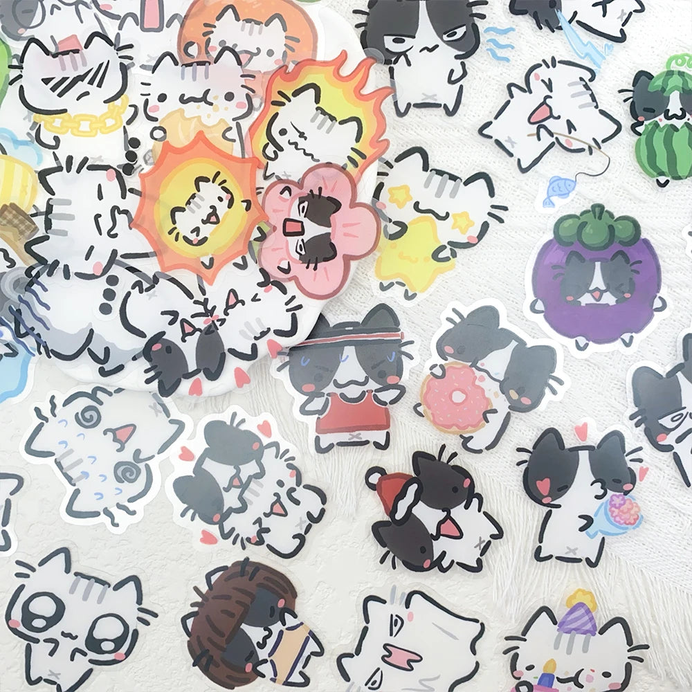 54pcs Little Cat Transparent PET Stickers Decals For Laptop Scrapbook