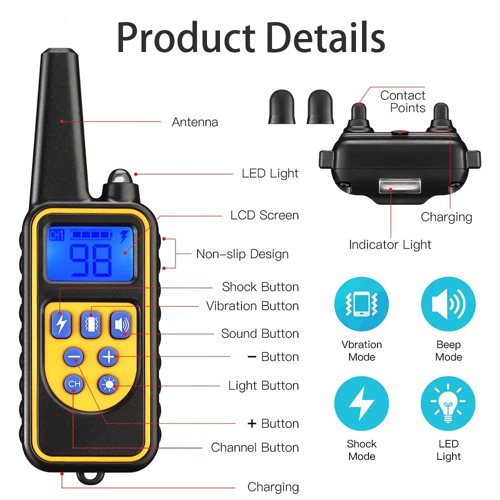 800m Digital Dog Training Collar Waterproof Rechargeable Remote