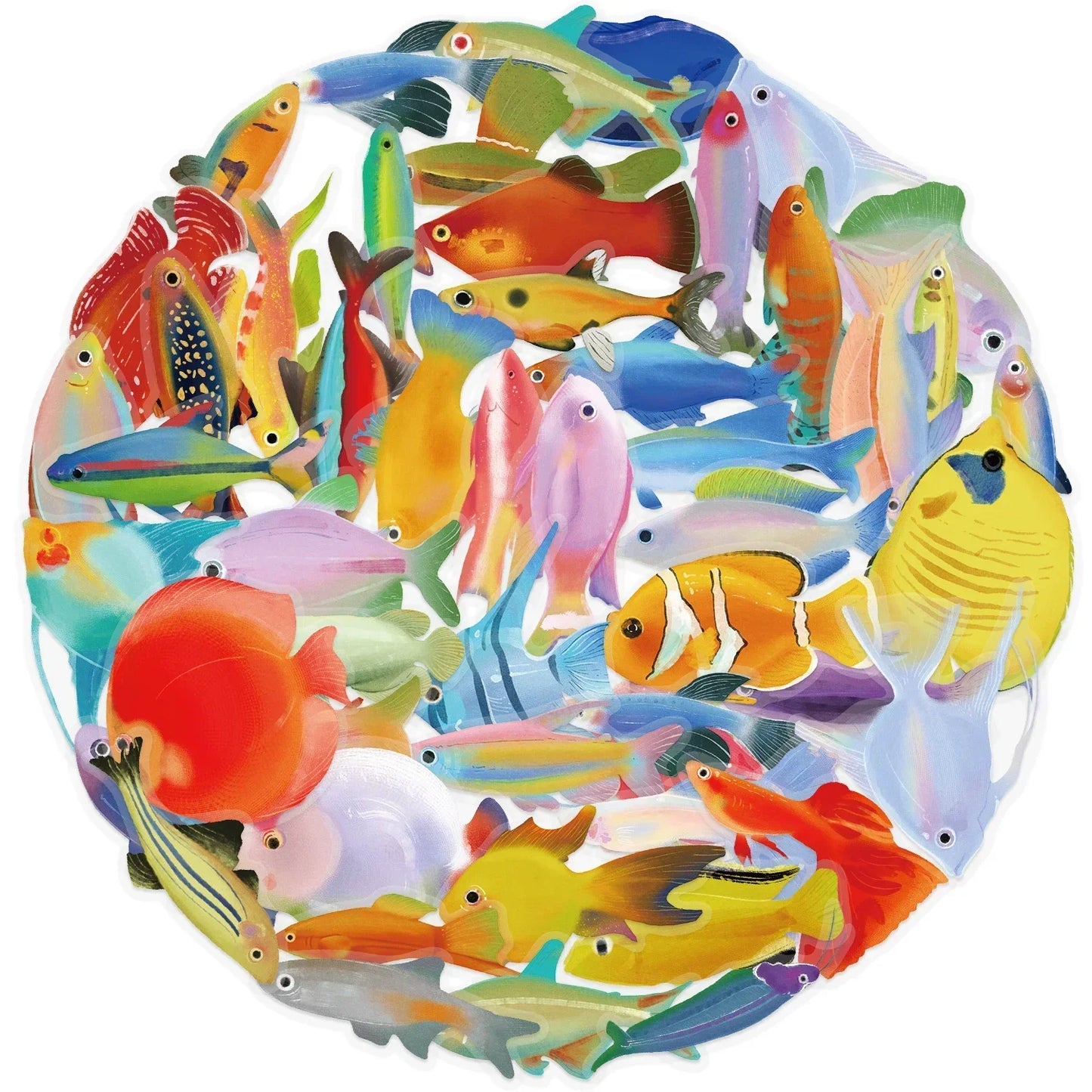 50pcs Cartoon Marine Creatures Fish Stickers Fishing Box Suitcase