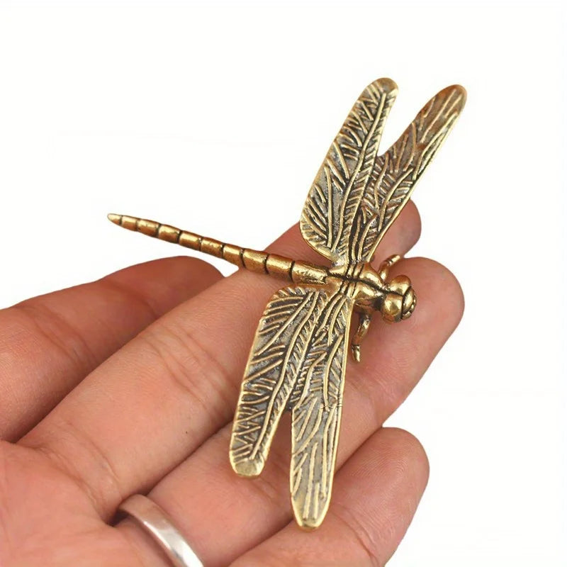 Vintage Brass Dragonfly Figurine - Antique-Style Home & Office Desk
