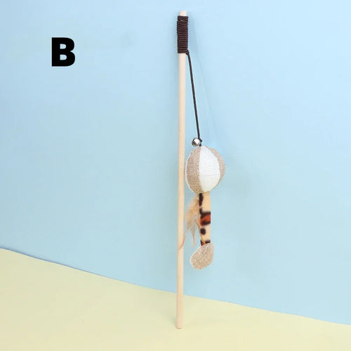 New Mouse Wooden Teasing Cat Rod Cat Toy Pet Supplies Feather Bell