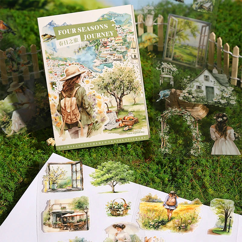 20 Sheets PET Die cut Stickers book Four Seasons Scenery Decorative