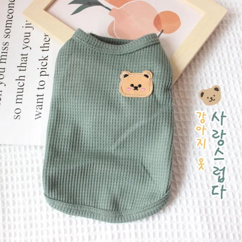 1pc Green Bear Vest Pet Dog Clothes Cat Solid T-shirt Clothing Dogs