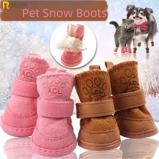 4Pcs Pet Snow Boots Thickened Plush Warm Cotton Non-slip Shoes Small