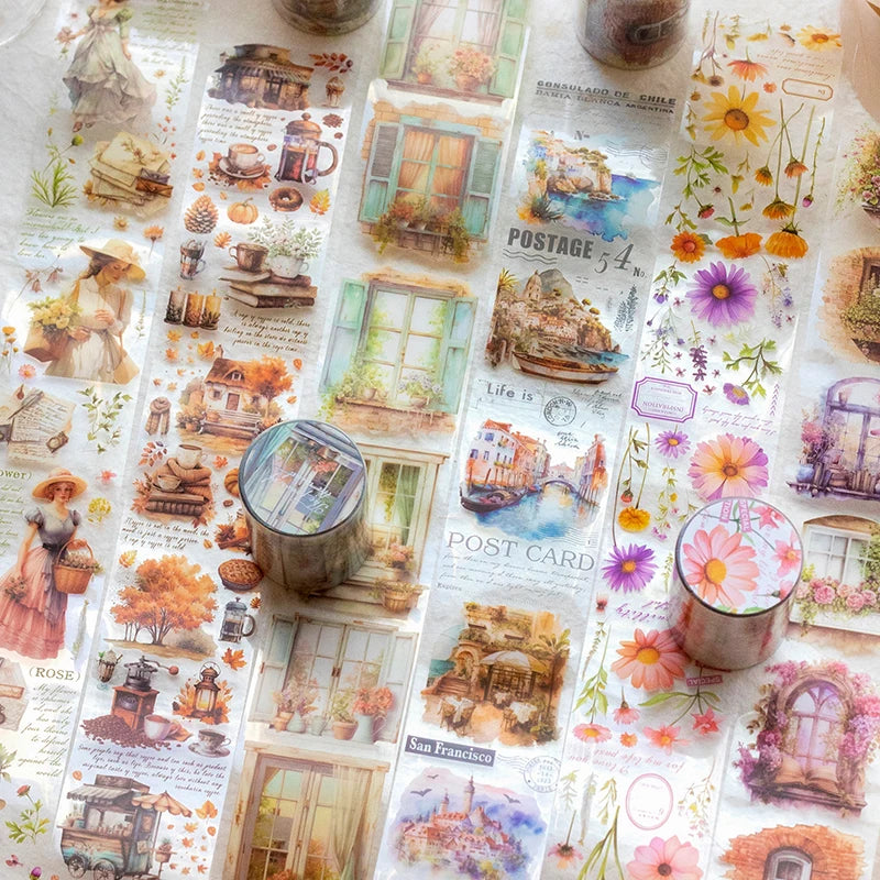 Yoofun 5x200cm Creative Flower PET Tape for Collage Junk Journal