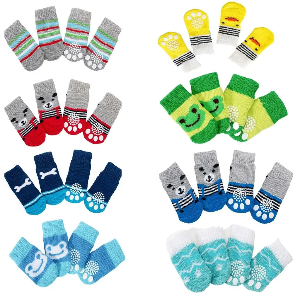 4Pcs Pet Cat Dog Floor Anti-slip Socks Autumn Winter Warm Soft Wool