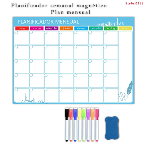 A3 Size Magnetic Weekly &monthly Planner：Spanish, French, English.Dry