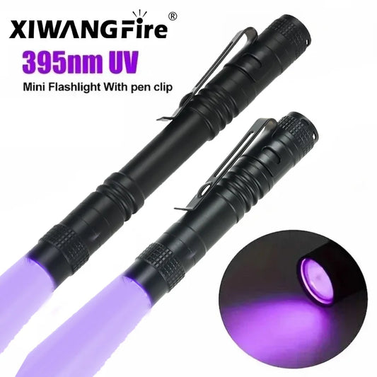 1/2PCS UV Flashlight 395nm Ultraviolet Torch With Pen Clip Portable
