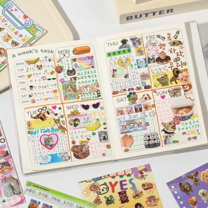 30pcs Yanbian Cut Film Coil Stickers Book Cute Pet Battle Cat and Dog