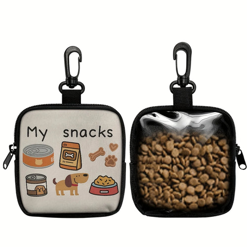 1Pcs Dog Print Dog Treat Bag with Hook and Zipper - Pet Training Set,