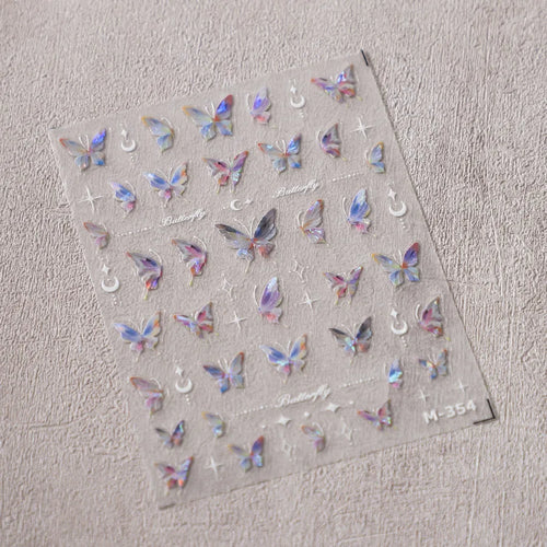 1Pcs 5D Embossed Aurora Butterfly Nail Art Stickers Self Adhesive