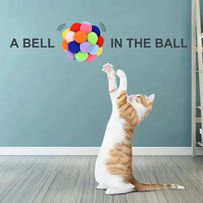 Cat Toys Pet Toy Cat Plush Ball Toys Pet Bouncy Bell Ball Toy Colorful