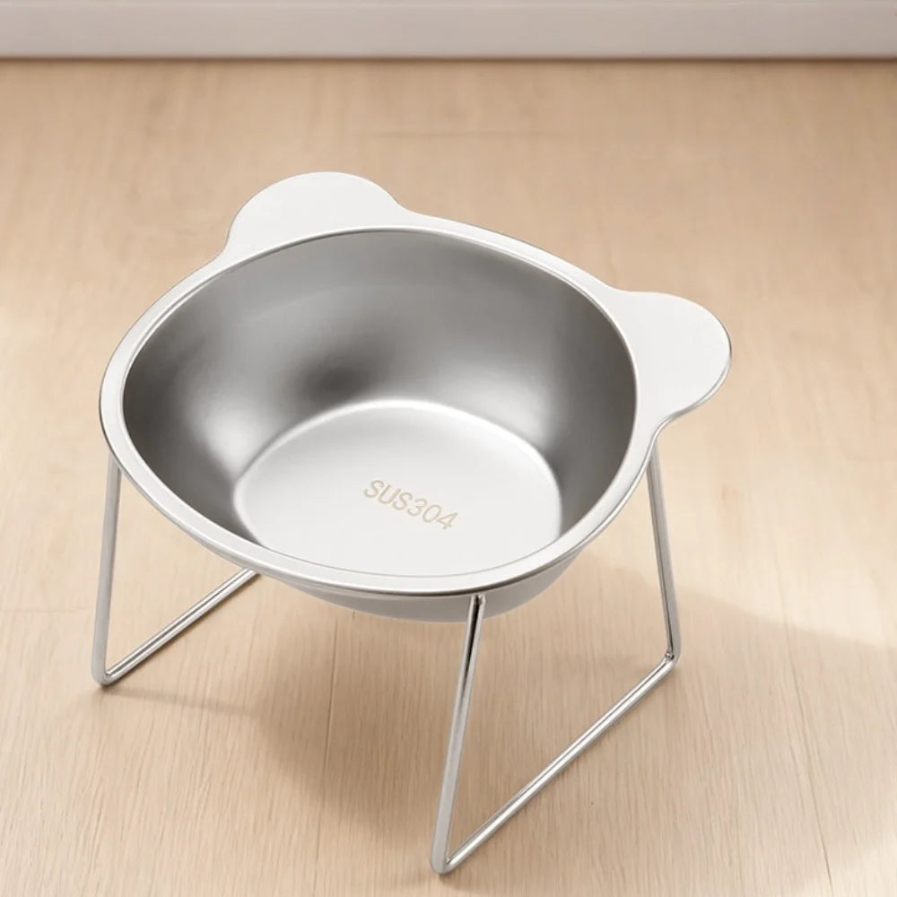 304 Stainless Steel Elevated Pet Bowl: Angled Tilted Feeder with Neck