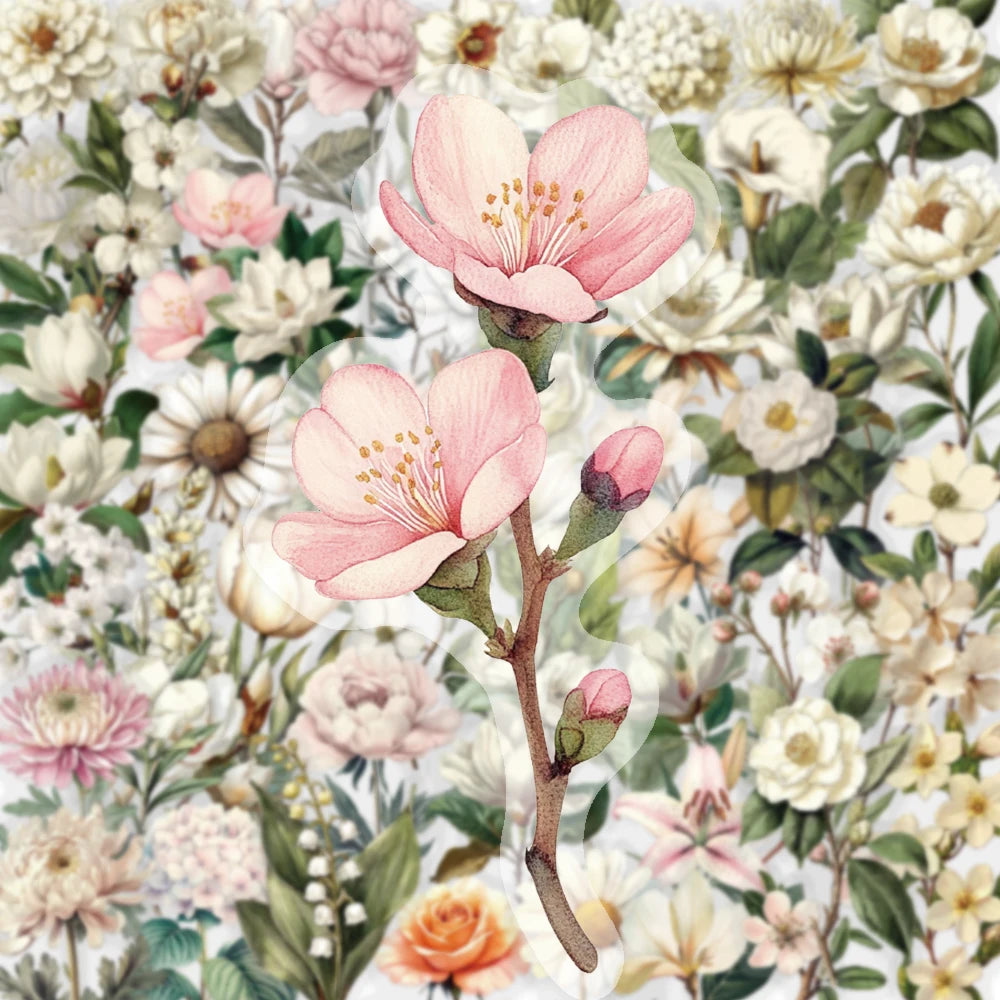 50PCS Retro Flower PET Stickers Beautiful Classical Colorful Art