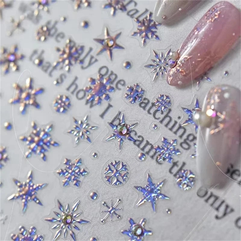 5D Laser Winter Snowflake Christmas Shiny Rhinestone Embossed Relief