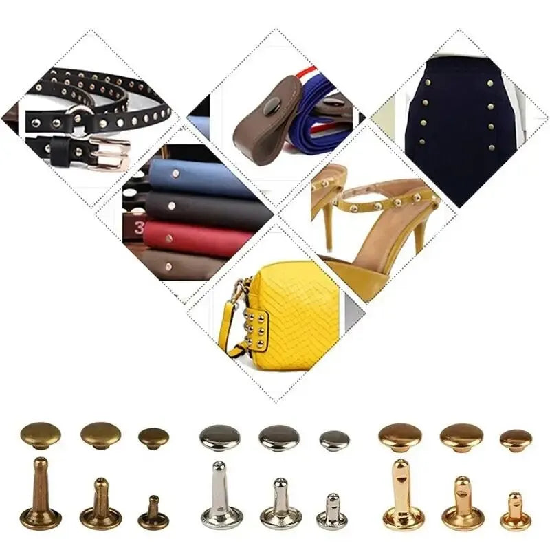 Metal Double Cap Rivets Studs Round Rivet for DIY Leather Craft Bag