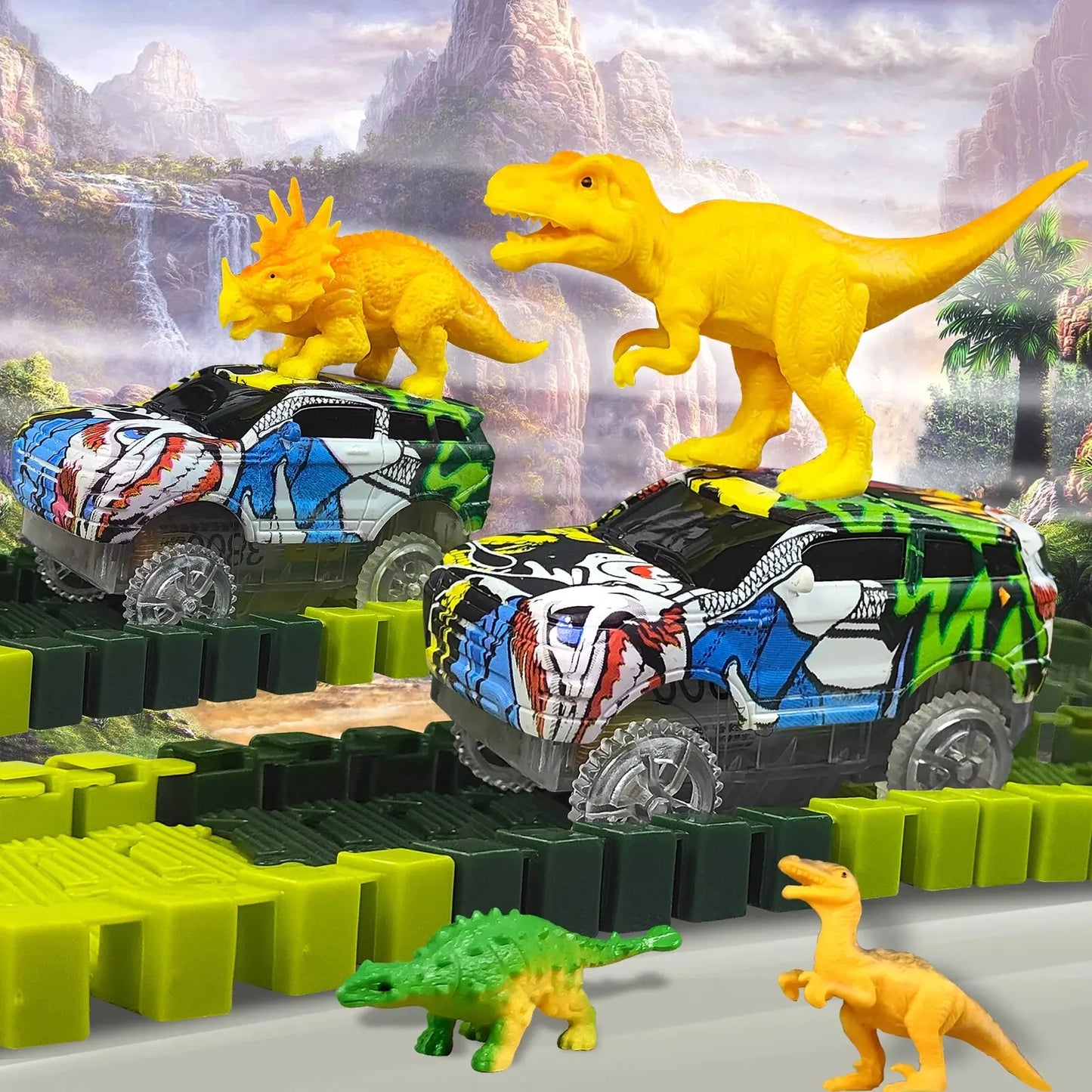 Magic Climbing Electric Dinosaur Car Track Railway Toy Car Set Bend