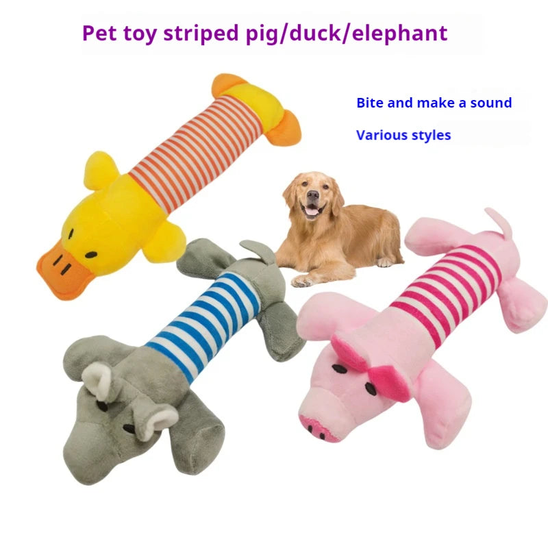New Pet Toy Striped Elephant, Yellow Duck, Pink Pig Biting Pet Toy