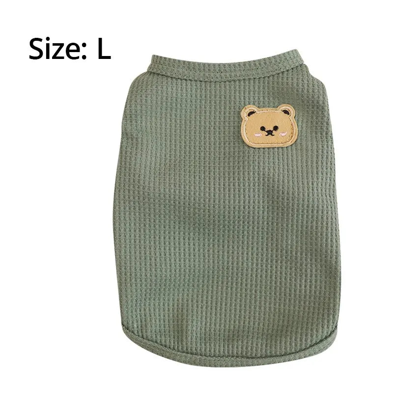 1pc Green Bear Vest Pet Dog Clothes Cat Solid T-shirt Clothing Dogs