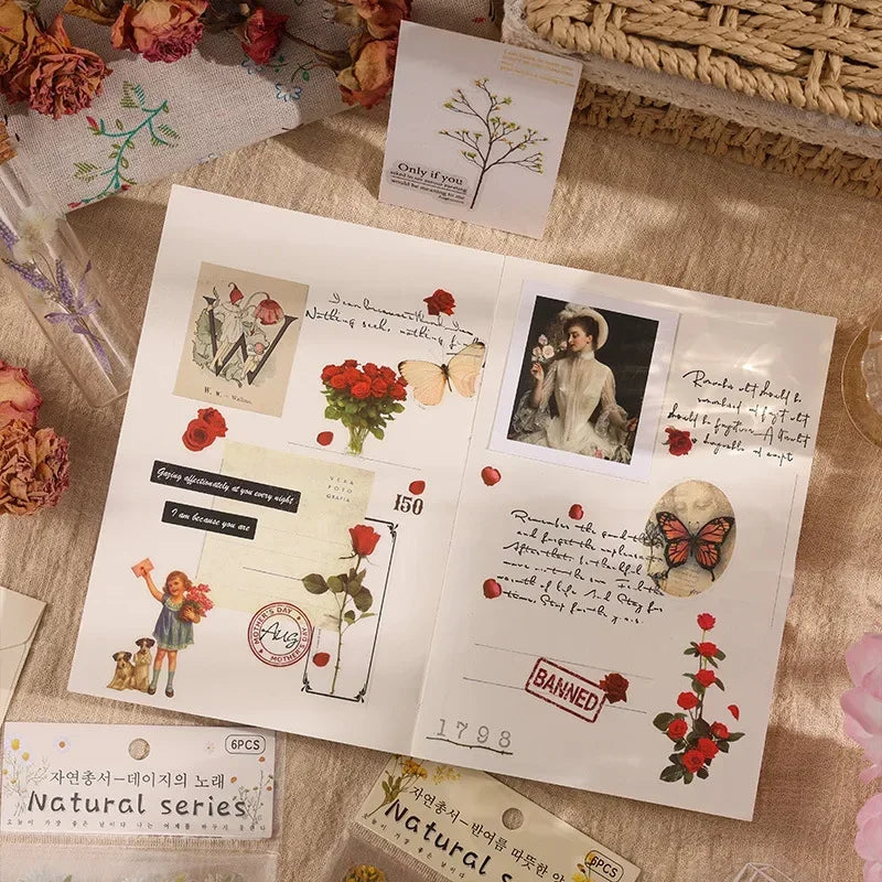 6pcs/pack Transparent  Flowers Plants PET Decorative Stickers Diary