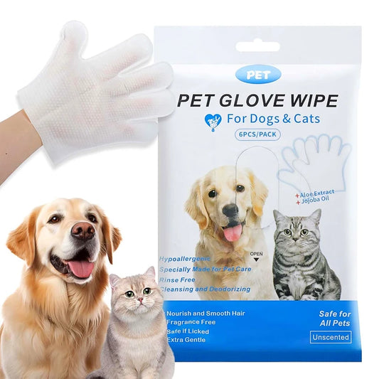 6Pcs Pet Wipes Gloves Free Cleaning Dog & Cat Wipes Puppies and
