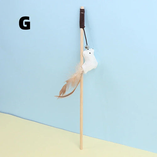 New Mouse Wooden Teasing Cat Rod Cat Toy Pet Supplies Feather Bell