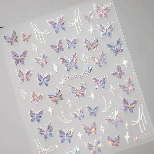 1Pcs 5D Embossed Aurora Butterfly Nail Art Stickers Self Adhesive