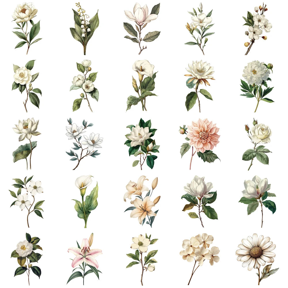 50PCS Creative Retro Long Branch Flower Stickers Phone Case Decoration