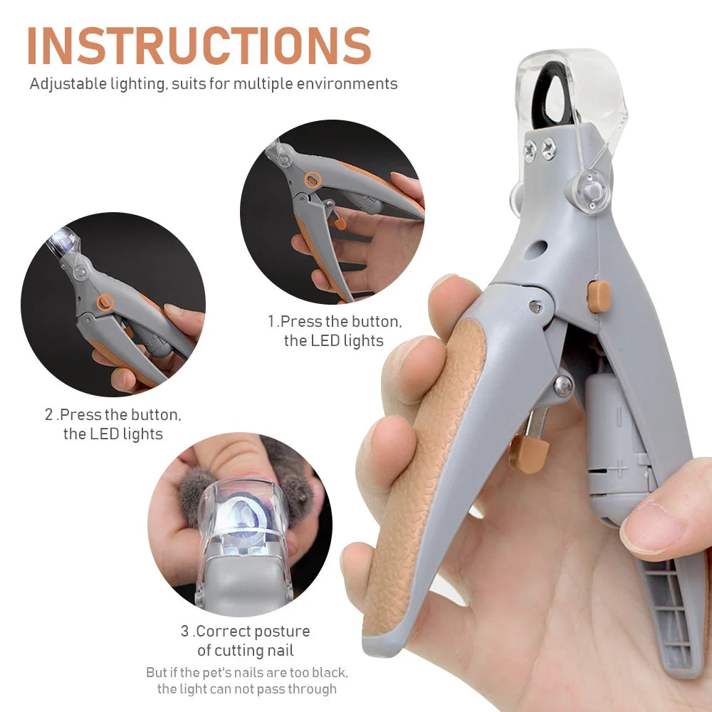 LED Light Pet Nail Clippers - Great for Trimming Cat and Dog Nails and