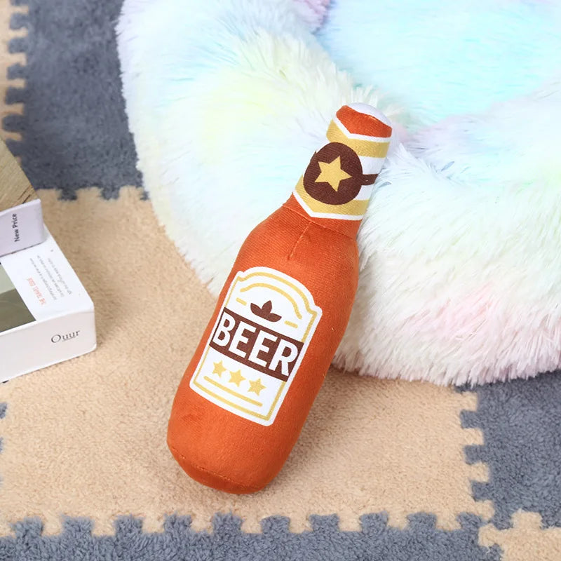 Plush Dog Toys Beer Bottle Shaped for Small & Large Dogs Bite