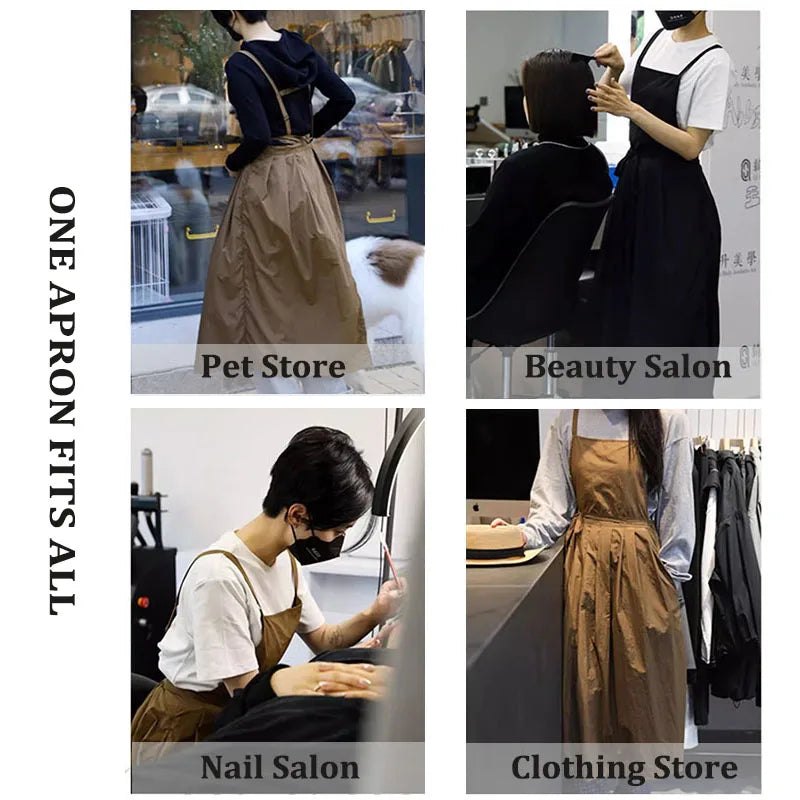 Long Lightweight Waterproof Apron with Pockets for Beauty Salon Nail