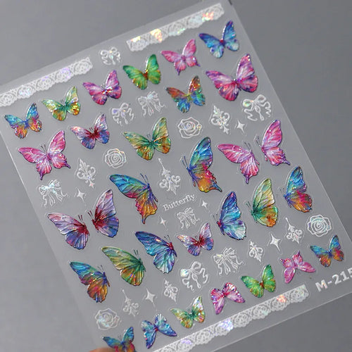 1Pcs 5D Embossed Aurora Butterfly Nail Art Stickers Self Adhesive
