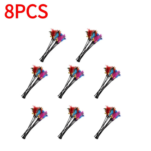 5pcs/set Cat Interactive Wand Colorful Feather Chicken Feather Cat