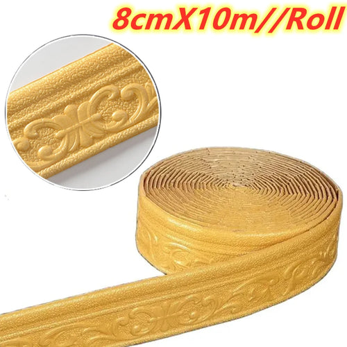 10m/Roll 3D Wall Trim Line Skirting Border Self Adhesive Waterproof