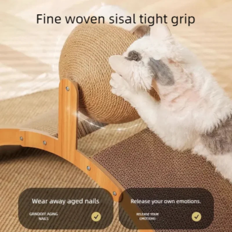 2 In 1 Wooden Cat Scratching Ball Sisal Scratch Board Durable Grinding