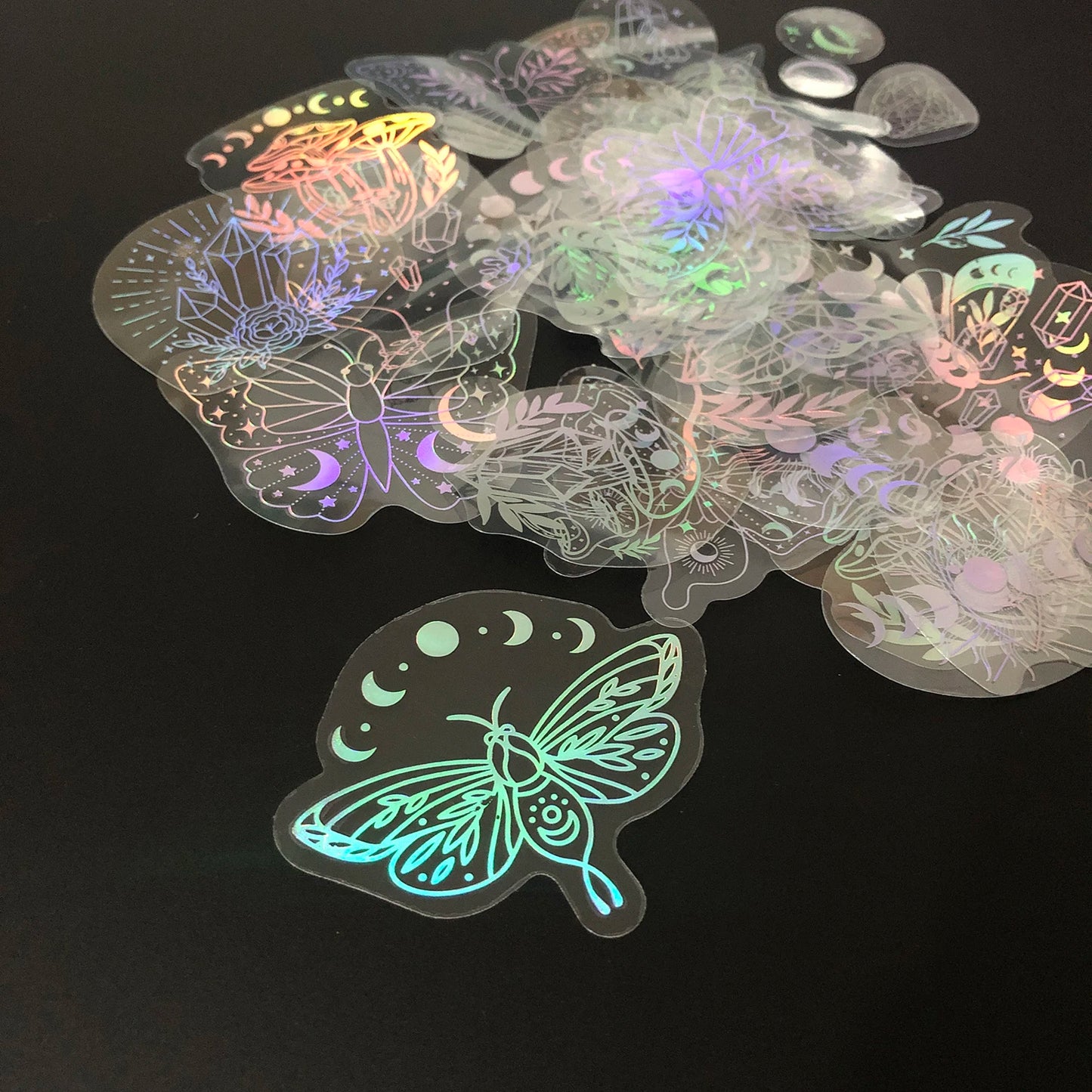 40pcs Holographic Glitter Stickers PET Transparent Shiny Waterproof