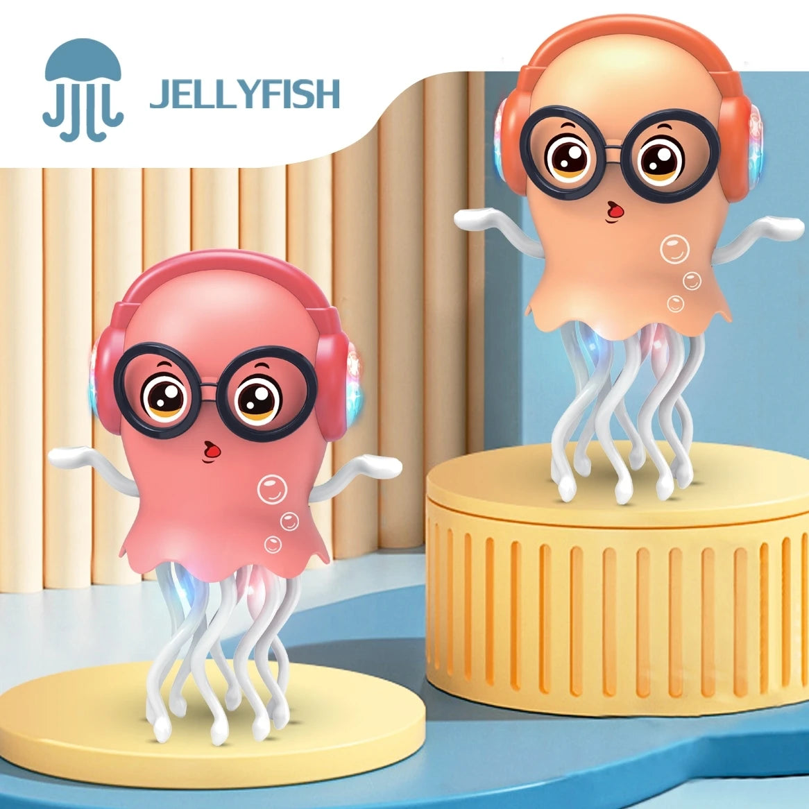 An electrically-powered crawling dancing jellyfish toy, an octopus