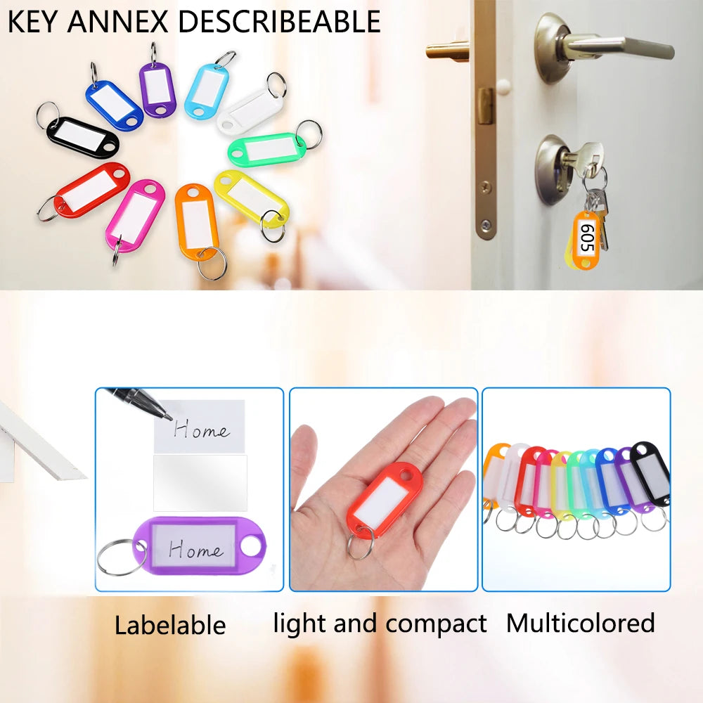 100 PCS KeyChain Labelable Plastic DIY Name Ring for Baggage Paper