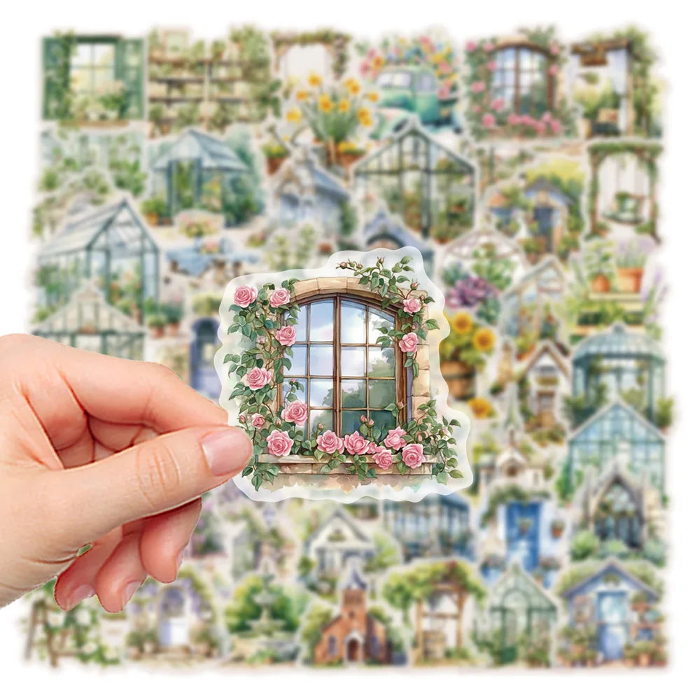 50PCS Flower Field Cottage Cartoon Stickers DIY Scrapbooking Guitar