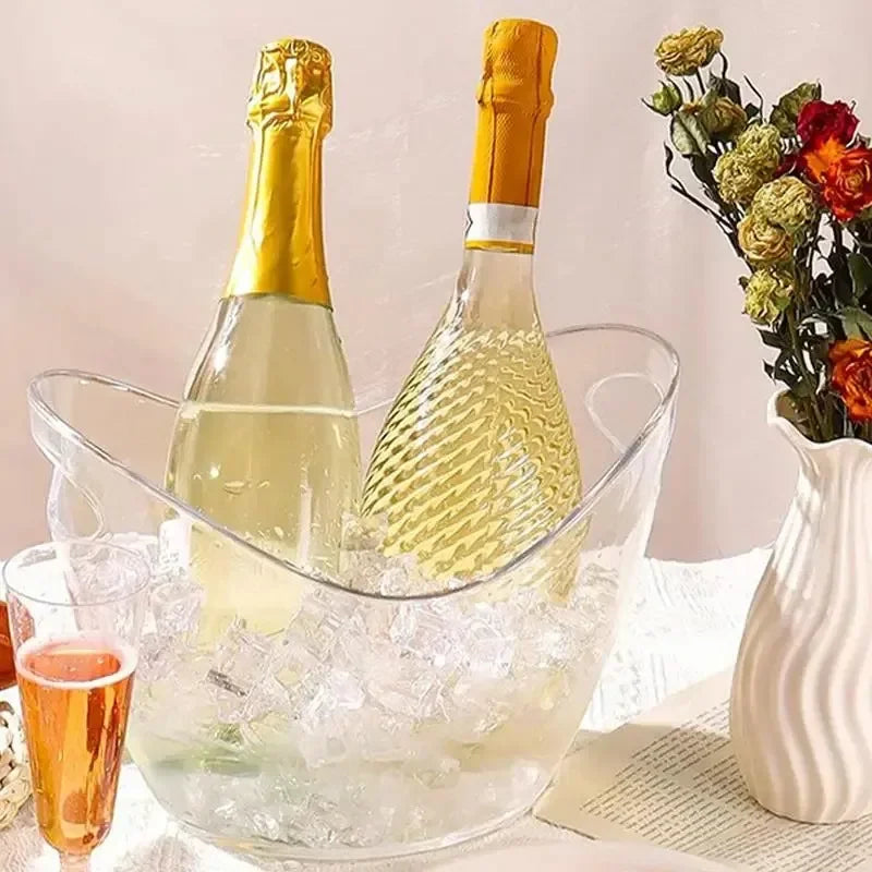 4L Clear Ice Bucket Beverage Tub Handle Cooling Large Ice Bucket for