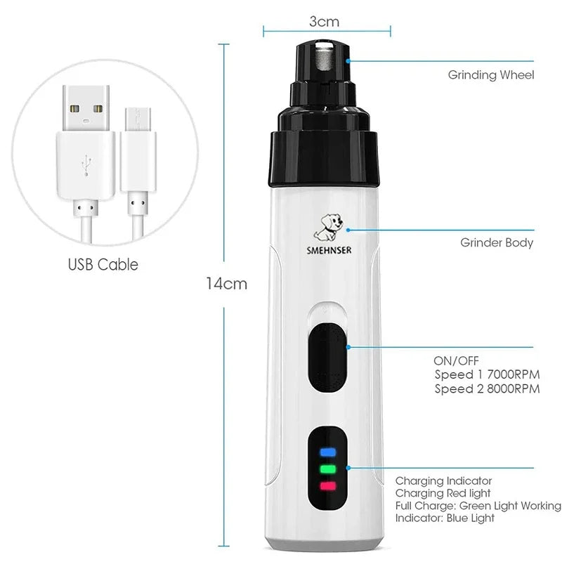Dog Nail Grinders Painless USB Charging  Rechargeable Pet Nail