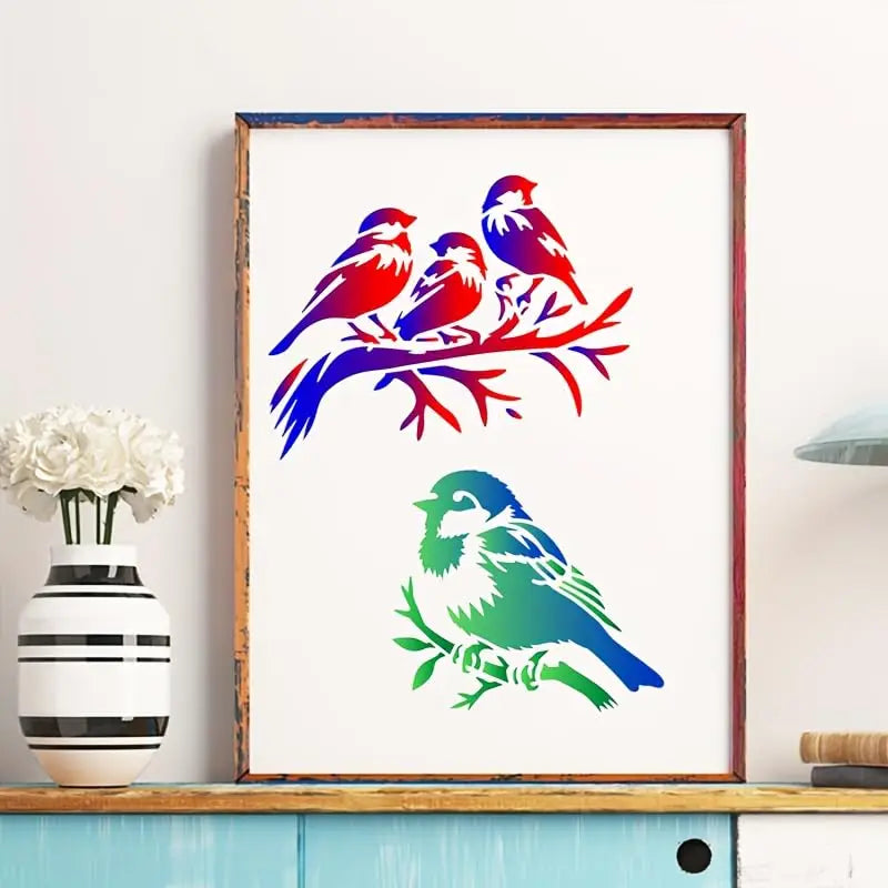 7 sets of PET craft bird painting templates-Reusable Hummingbird on
