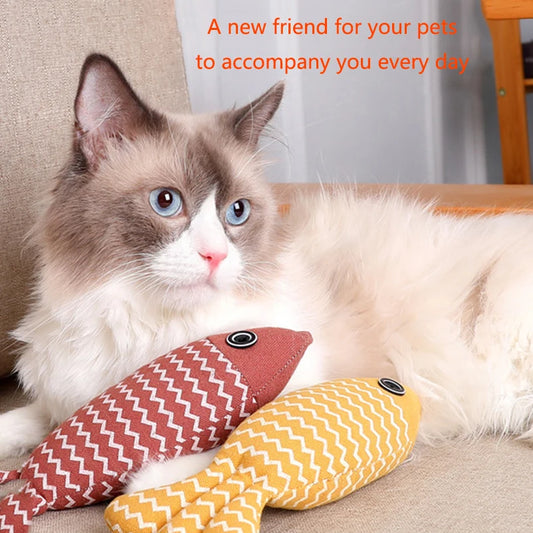 Cat toy self high boredom resistant bite clean teeth linen fish