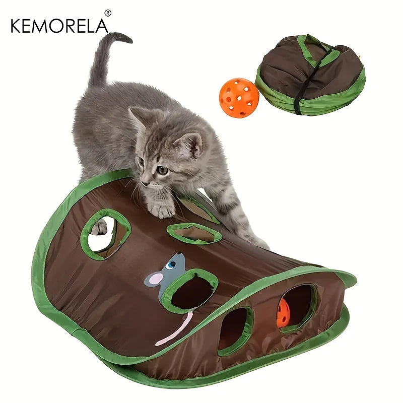 KEMORELA Cute Pet Cat Interactive Hide Seek Game 9 Holes Tunnel Mouse